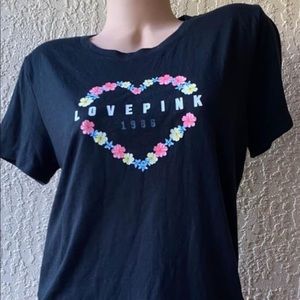 NWT VICTORIA’S SECRET PINK BLACK W/FLORAL TEE LG